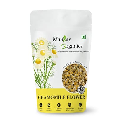 ManHar Organics Dried Chamomile Flower 100gm Whole Flower Buds of Chamomile |Sleep Relief & Stress Relief |Herbal Tea-Caffeine Free