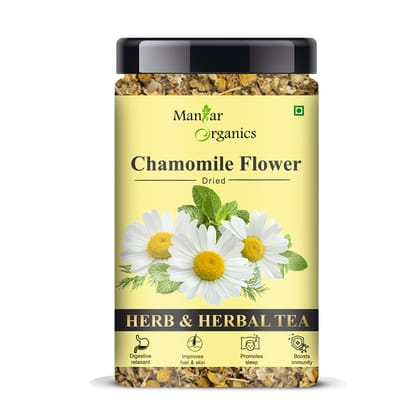 ManHar Organics Dried Chamomile Flower 120gm Whole Flower Buds of Chamomile |Sleep Relief & Stress Relief |Herbal Tea-Caffeine Free