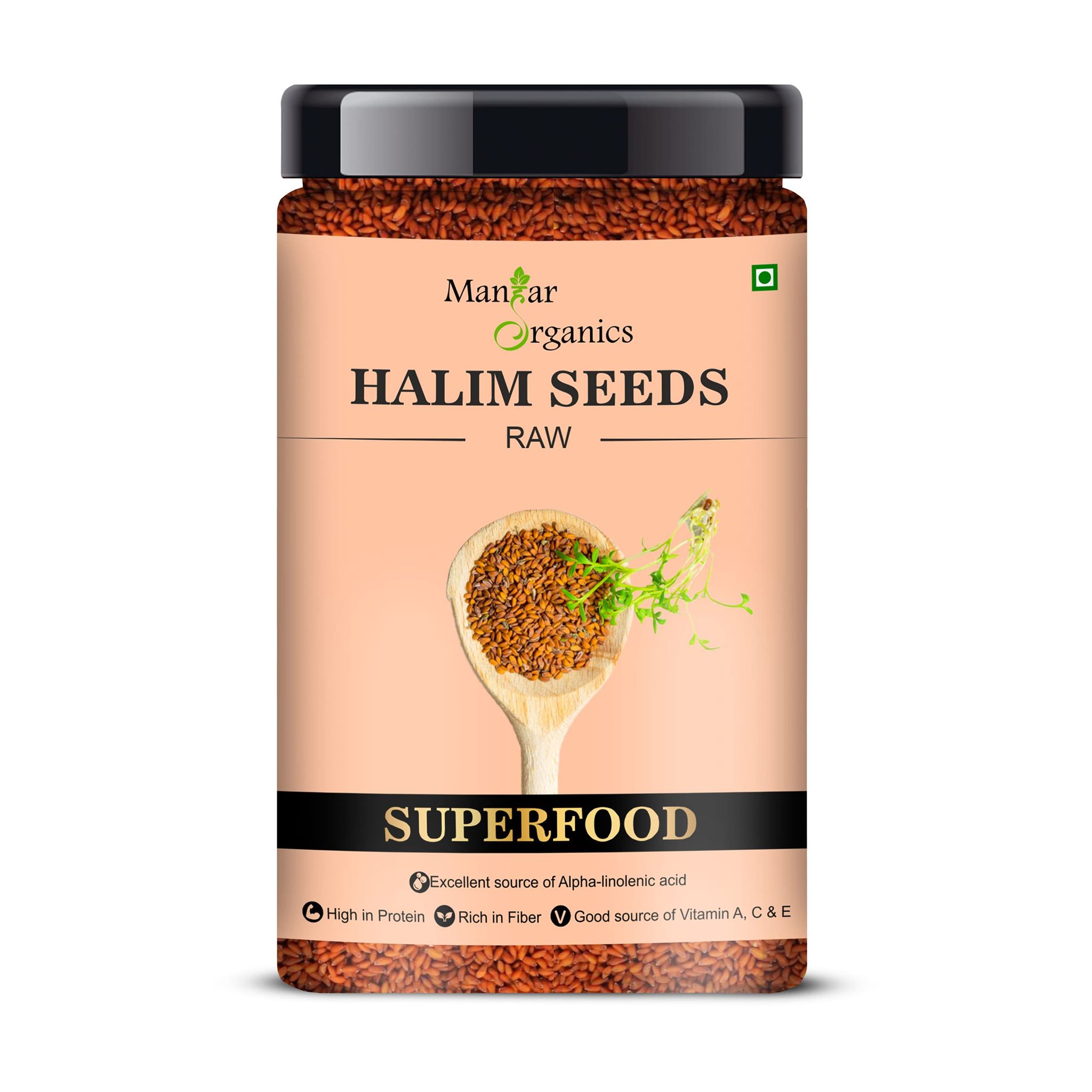 ManHar Organics Natural Halim Seeds- 600gm Jar (Aliv/Garden Cress/Haleem seeds) for Eating and Weight management, Immunity Booster Superfood.