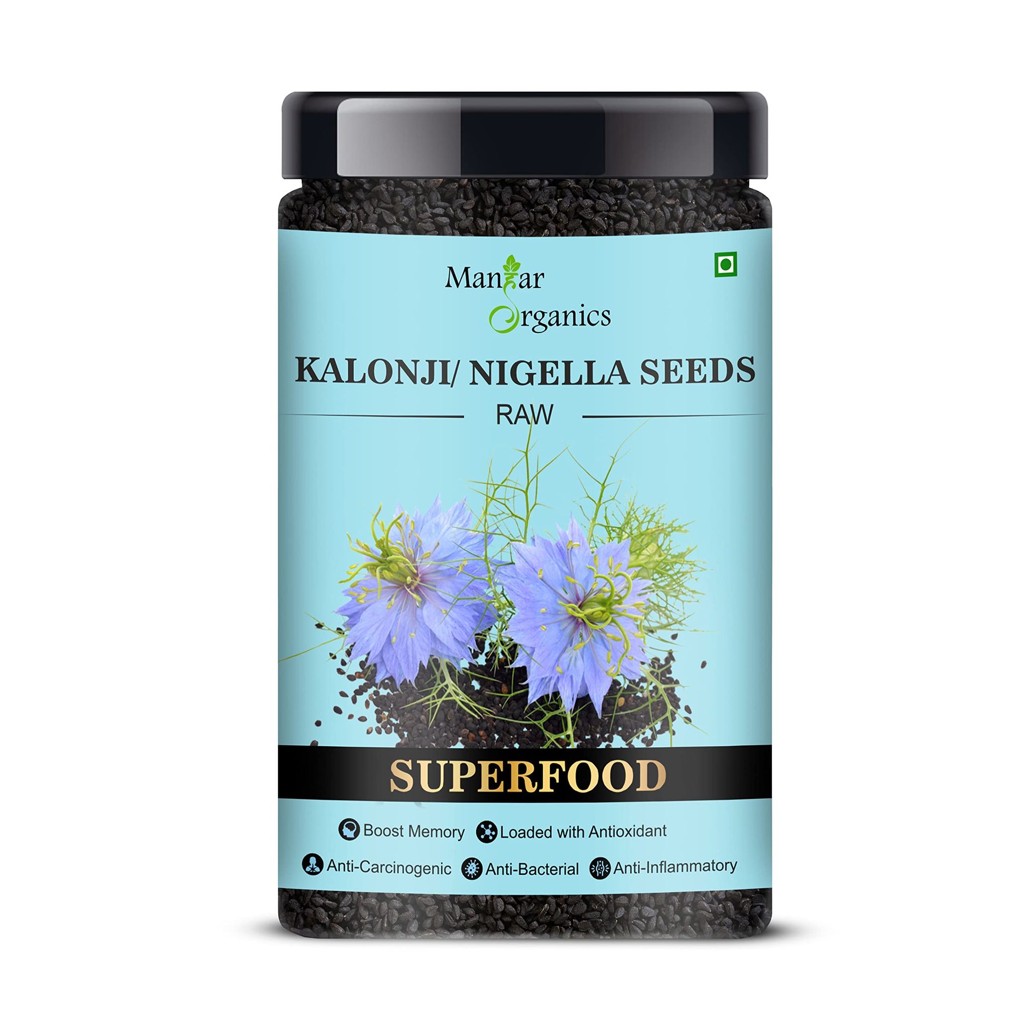 ManHar Organics Nigella Seeds 450gm Jar - Kalonji seeds for hair growth