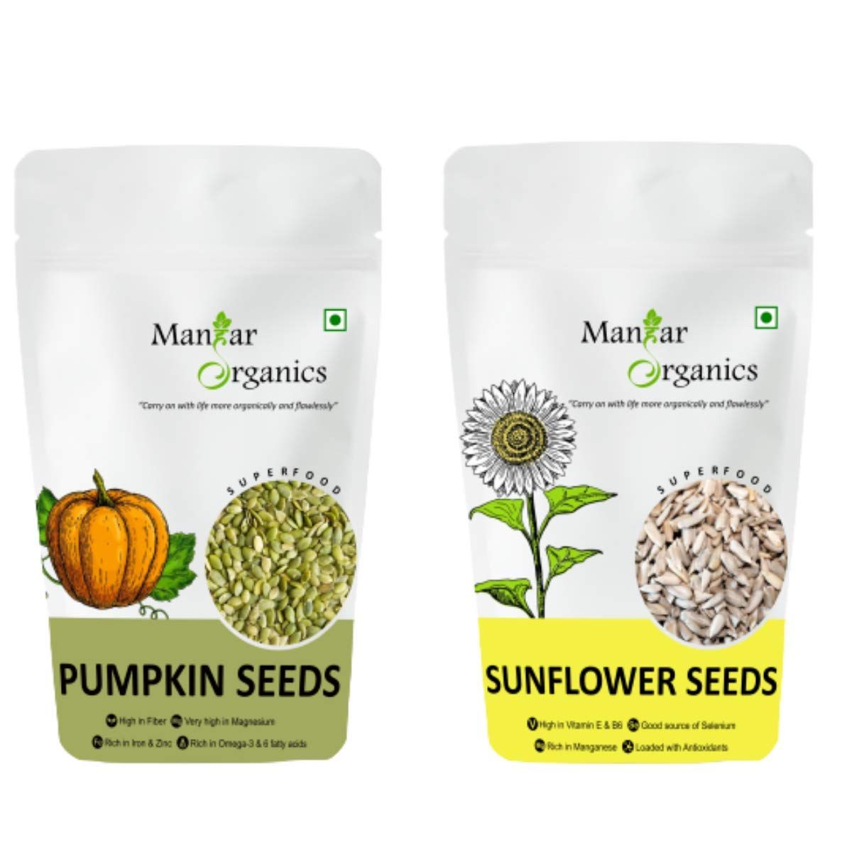 ManHar Organics Pumpkin & Sunflower Seeds 500gm Combo (Pack of 2x250gm each)