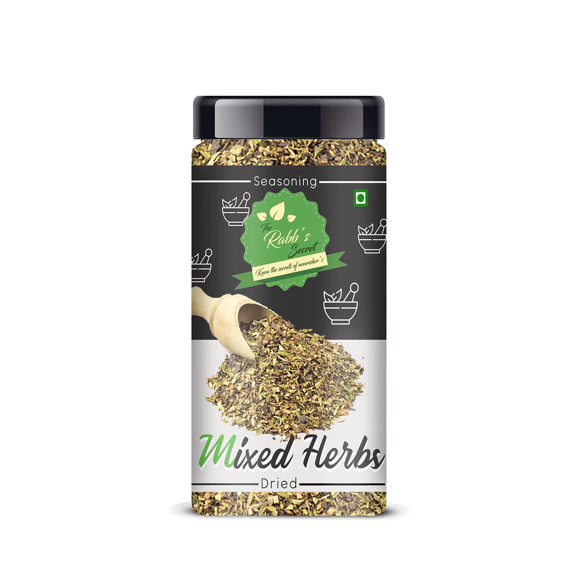 The Rabb s Secret Dried Mixed Herbs Seasoning Jar 120gm Mix of oregano basil thyme rosemary parsley chilli flakes garlic powder Mixed Herbs