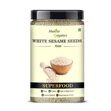 ManHar Organics White Sesame Seeds for Eating 475gm Jar- Safed Til |Healthy Snacking||High in Protein|