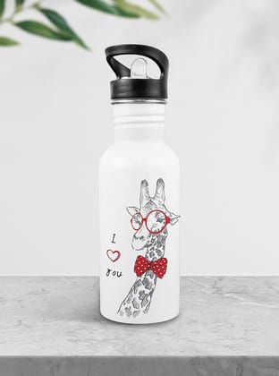 Weshopaholic Stainless Steel Printed Bottle | Wide Mouth Sports Bottle Printed | Leak Proof, Straw Cap | Lightweight Sipper Bottle for Kids – 600 ml (Giraffe)