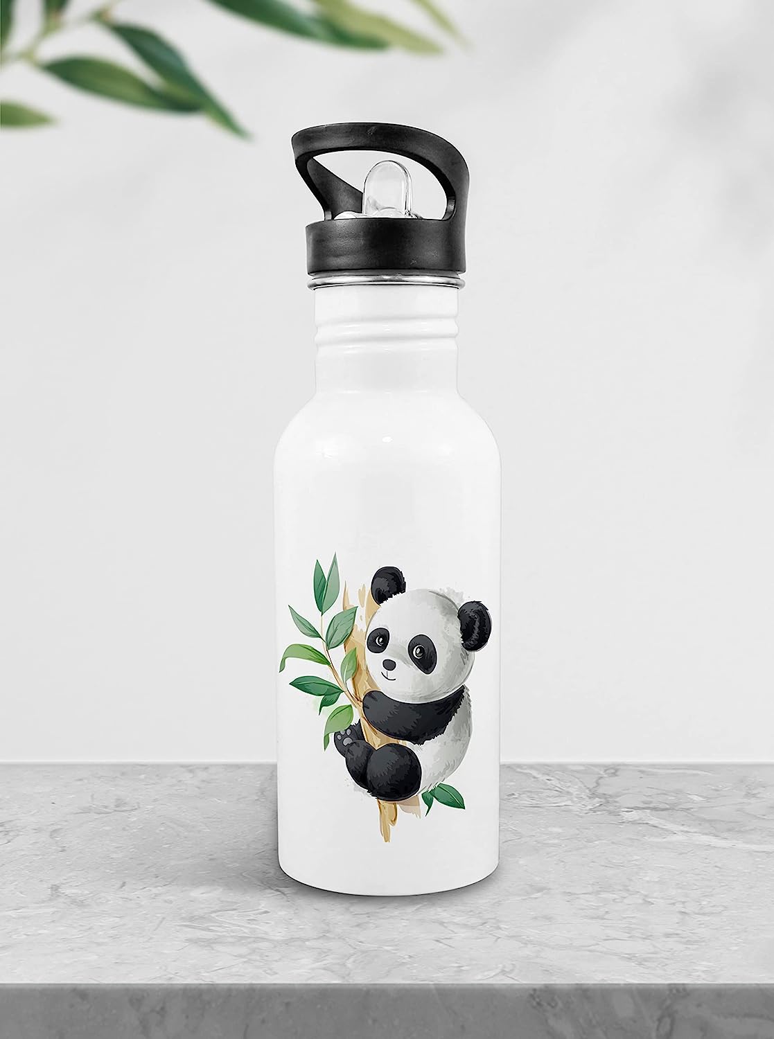 Weshopaholic Stainless Steel Printed Bottle | Wide Mouth Sports Bottle Printed | Leak Proof, Straw Cap | Lightweight Sipper Bottle for Kids – 600 ml (Panda)