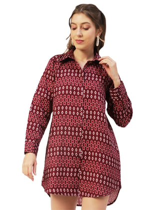 Moomaya Printed Womens Collared Long Shirt, Button Down Casual Summer Shirt Dress