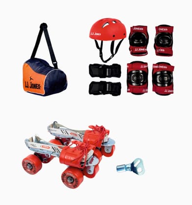 JJ JONEX TENACITY Red Adjustable Junior Roller Skates Combo Suitable ( Helmet Red)(MYC)