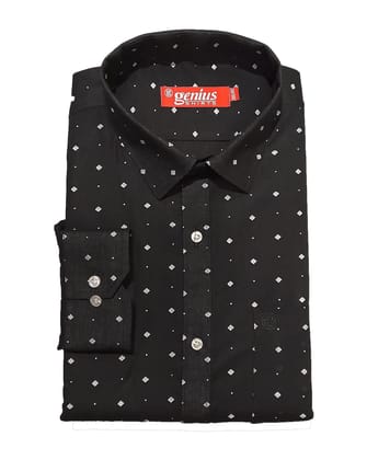 Genius Shirts 100% Cotton Black Print Full Sleeve Shirt for Men Regular Fit (42, DS4)