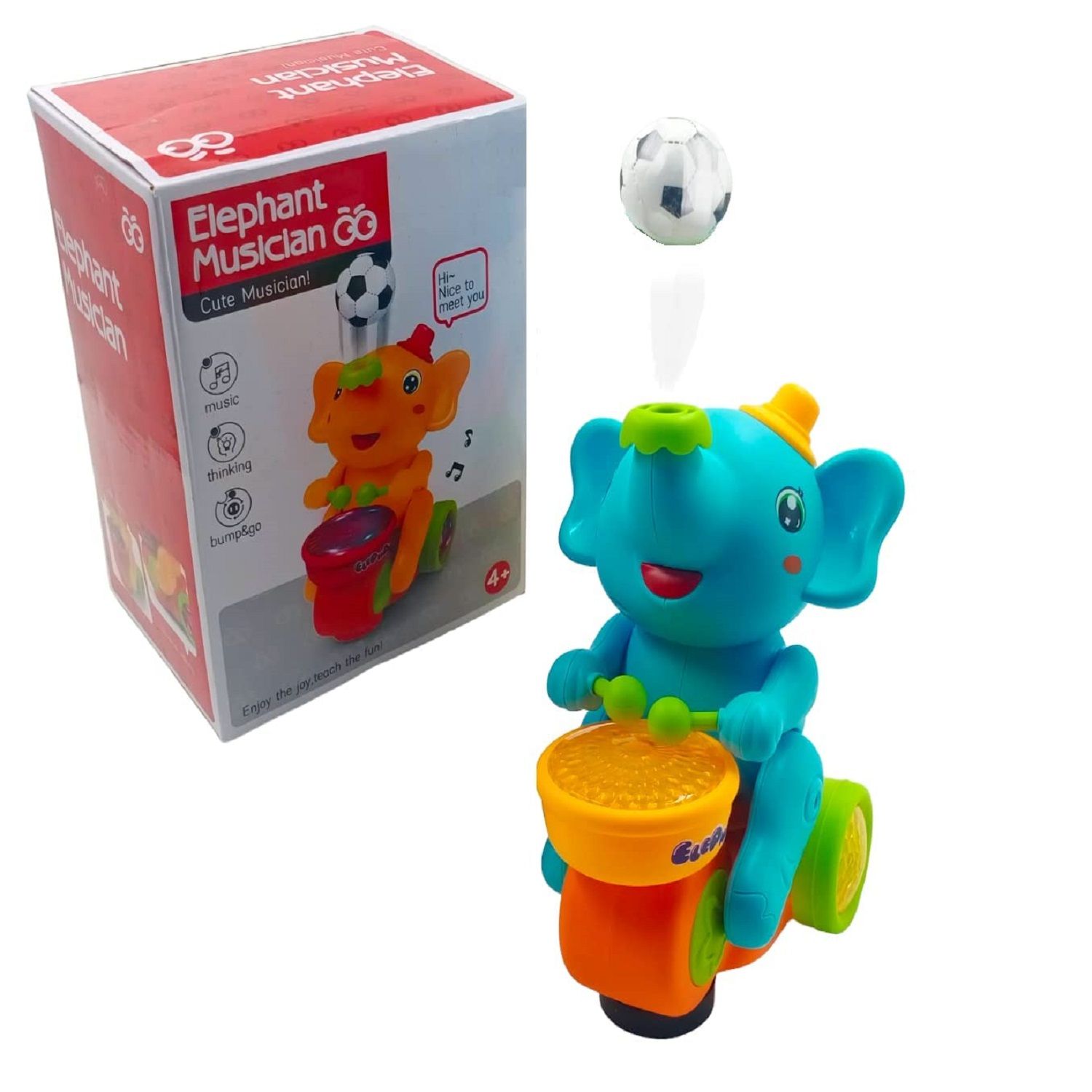 Elephant Musician Toy with Levitation Ball on Nose Along with Dazzling Light Drum Sound Music and Elephant Sound for Baby Toys and Toys for Boy Girl (Multicolor, Pack of 1)
