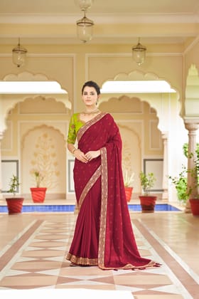 Red Color Sequined Swarovski Saree