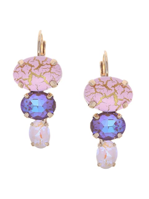 Purple Stone-Studded Gold-Plated Clip-On Lever-Back Drop Earrings -  University Trendz