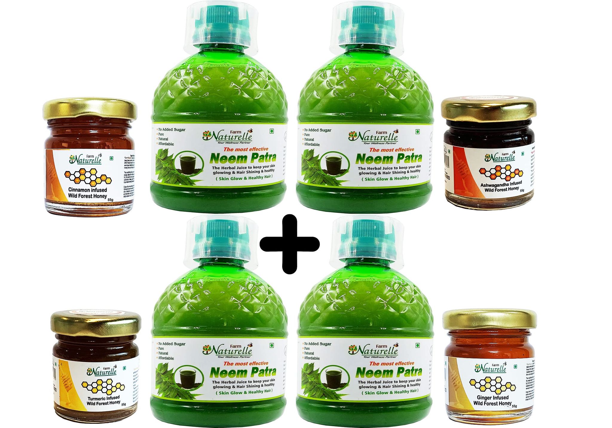 Farm Naturelle-Pure Neem Juice for Purifying Blood and for Skin Glow. 400 ml x 4 Bottles + 55gx4