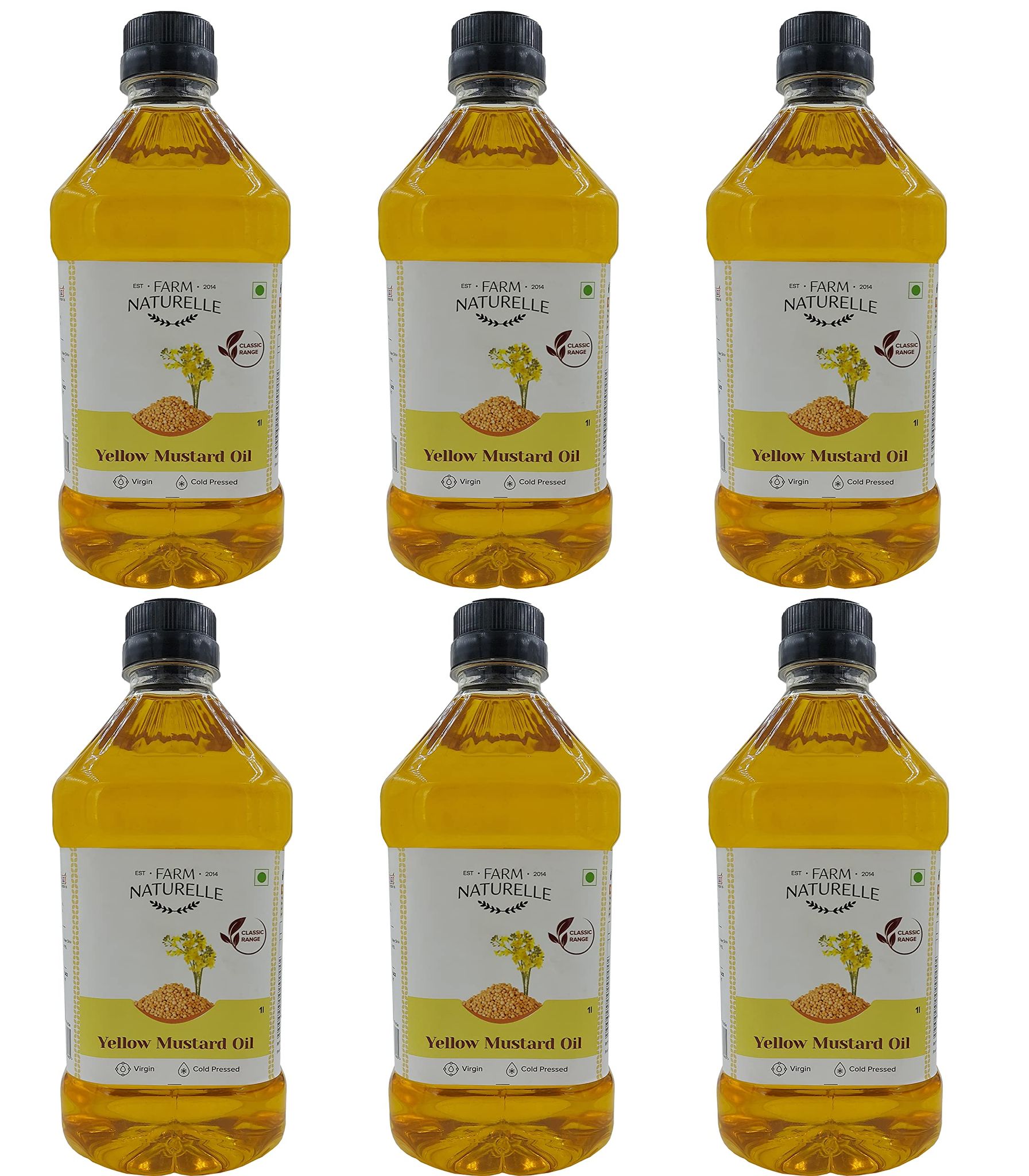 Farm Naturelle Cold Pressed Virgin Kachi Ghani Virgin Yellow Mustard Oil, 1 LTR lx 6 Bottles