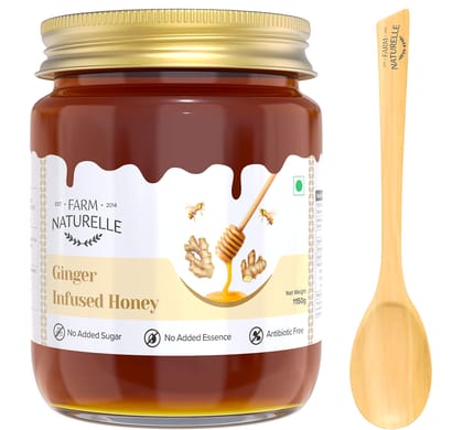 Farm Naturelle-Real Ginger Infused Forest Honey|1000g+150gm Extra and a Wooden Spoon| 100% Pure, Raw Natural - Un-Processed - Un-Heated Honey |Lab Tested Ginger Honey|