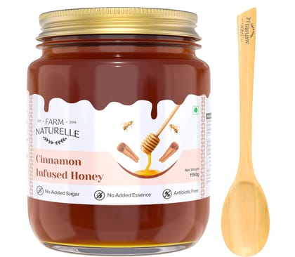 Farm Naturelle-Cinnamon Flower Wild Forest Honey | 1KG+150GM Extra and a Wooden Spoon | 100% Pure & Natural Ingredients Made Delicious Honey | No Artificial Color | No Added Sugar | Lab Tested Cinnamon Honey In Glass Bottle.