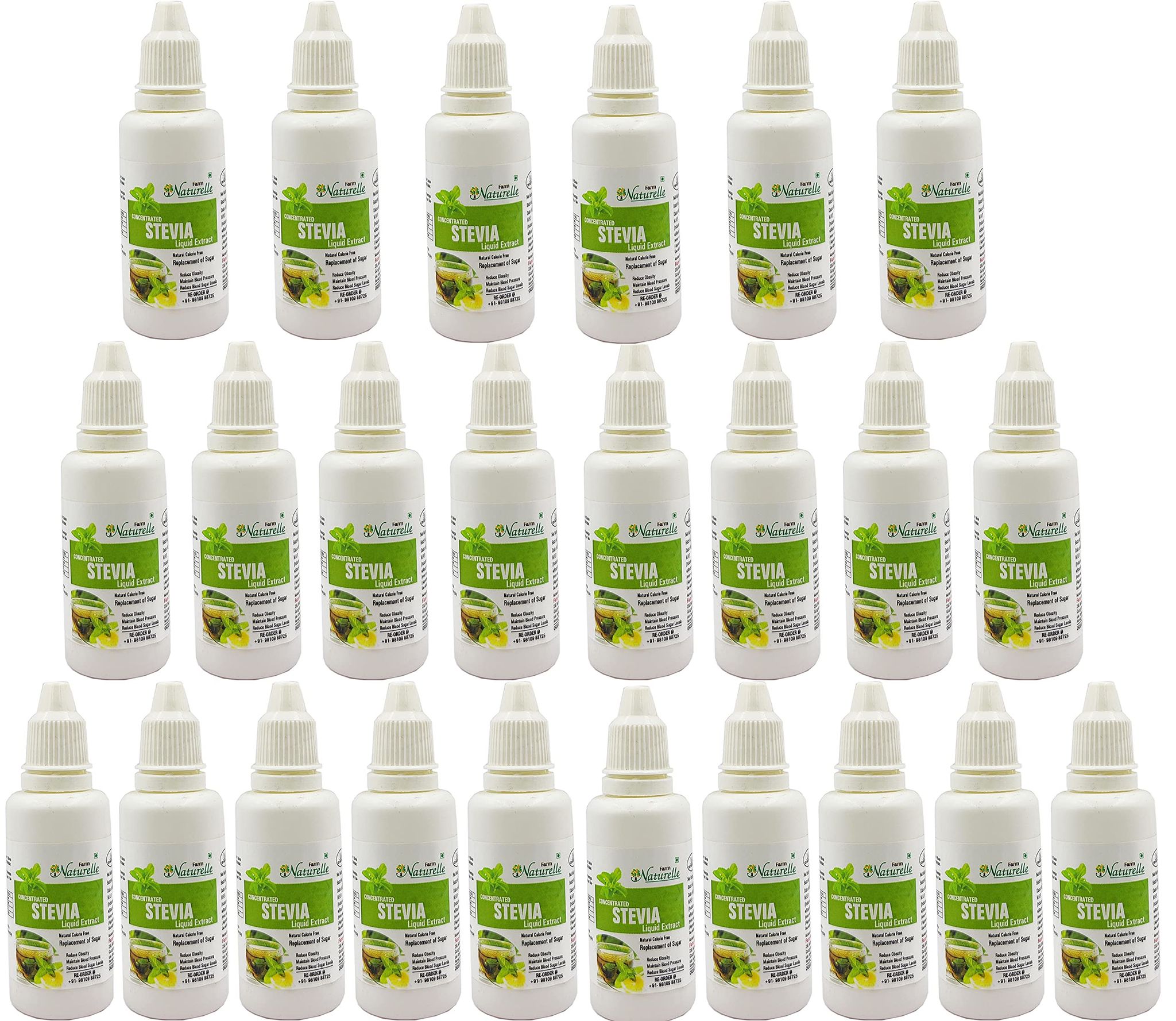 Farm Naturelle-Concentrated Stevia Extract Liquid Pack of 12 Bottles (24x20 ML) 500 Drops per Bottle-Excellent for Weight Loss and Diabetes (Sugar Free)