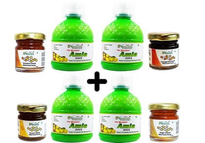 Farm Naturelle-100% Pure Strong & Effective Amla Juice. The Finest Herbal Amla Juice 400Ml 2+2 Free ( Pack of 4) and Free Honey 55g x 4