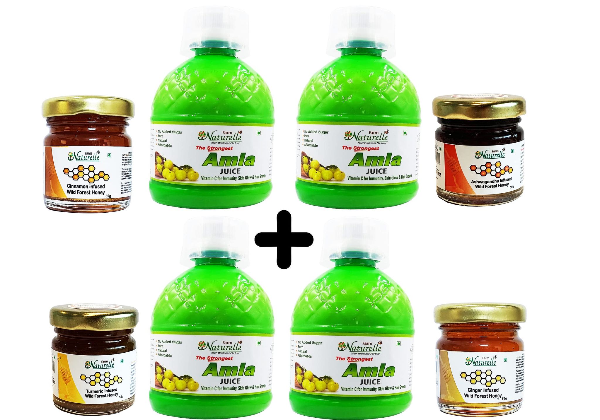 Farm Naturelle-100% Pure Strong & Effective Amla Juice. The Finest Herbal Amla Juice 400Ml 2+2 Free ( Pack of 4) and Free Honey 55g x 4