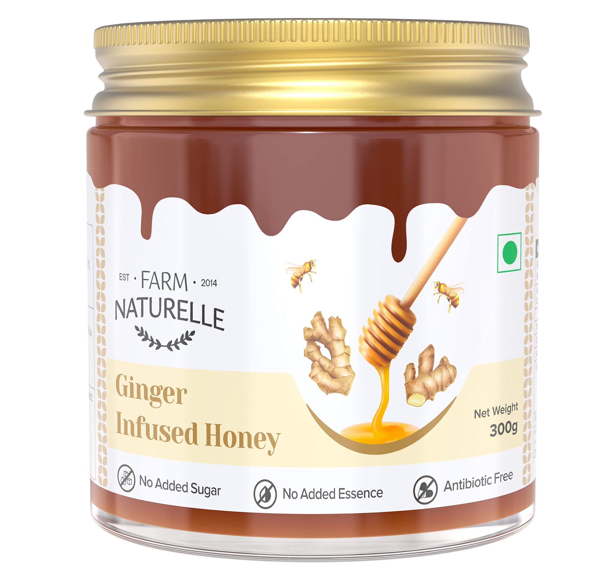 Farm Naturelle-Real Ginger Infused Forest Honey (300 GMS) and Vana Tulsi Forest Honey (55 GMS) Combo-Immense Medicinal Value