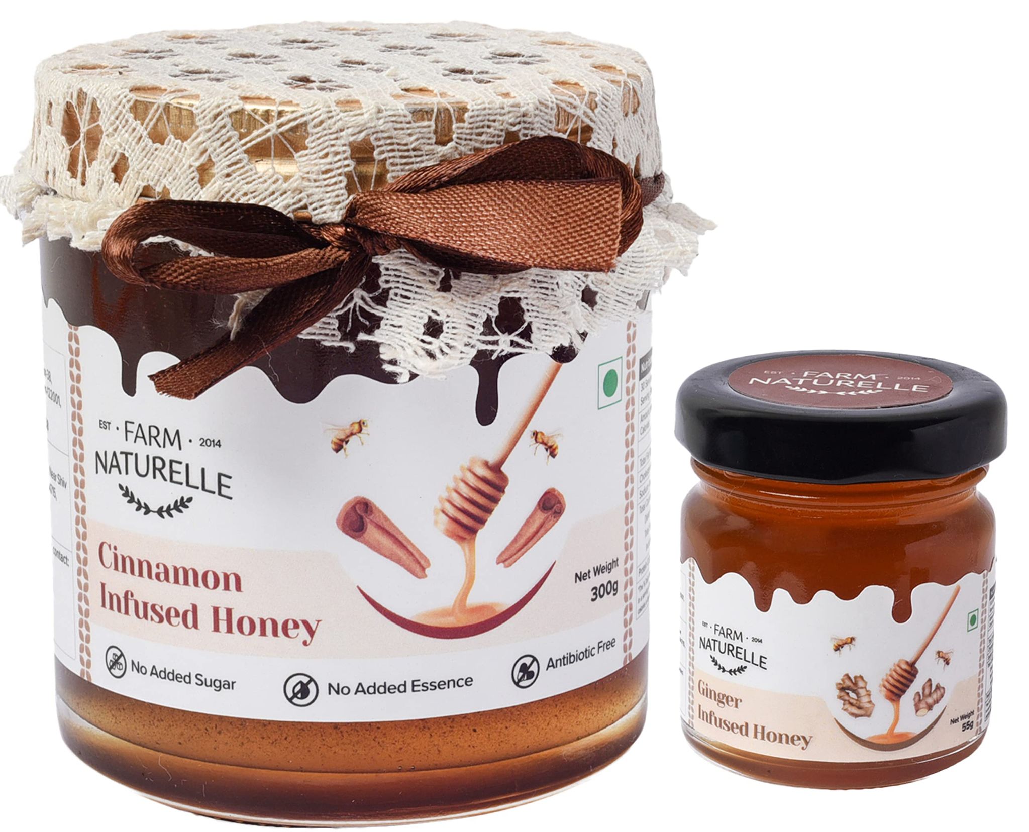 Farm Naturelle-Real Cinnamon Infused Forest Honey (300 GMS) and Vana Tulsi Forest Honey (55Gms) Combo-Immense Medicinal Value