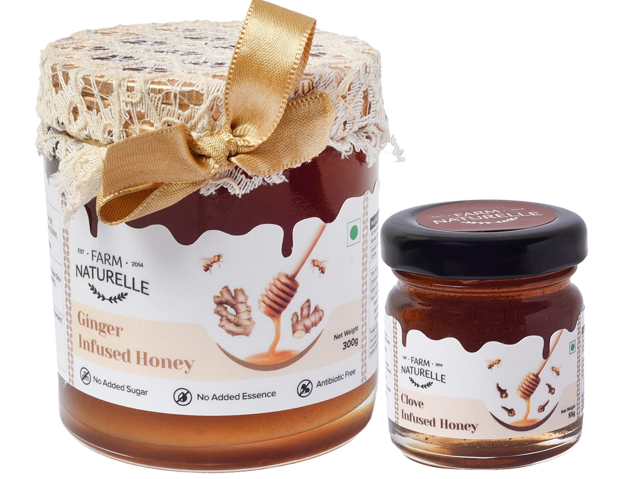 Farm Naturelle-Real Ginger Infused Forest Honey and Real Clove Infused Forest Honey (55Gms) Combo-Immense Medicinal Value-300gm