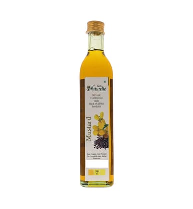 Farm Naturelle - Organic Cold Pressed Black Mustard Oil in GLASS bottle 500ml| Mustard Oil for Cooking | Good for heart health | Pure Oil For Roasting, Frying, Baking All type of Cuisines