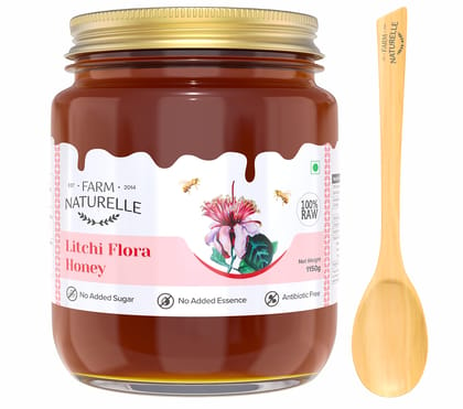 Farm Naturelle-Litchi Flower Wild Forest Honey|1000g+150gm Extra and a Wooden Spoon| 100% Pure Raw Natural Honey | Natural Unprocessed Original Honey , Un-Heated Honey | Lab Tested Honey | Glass Bottle.