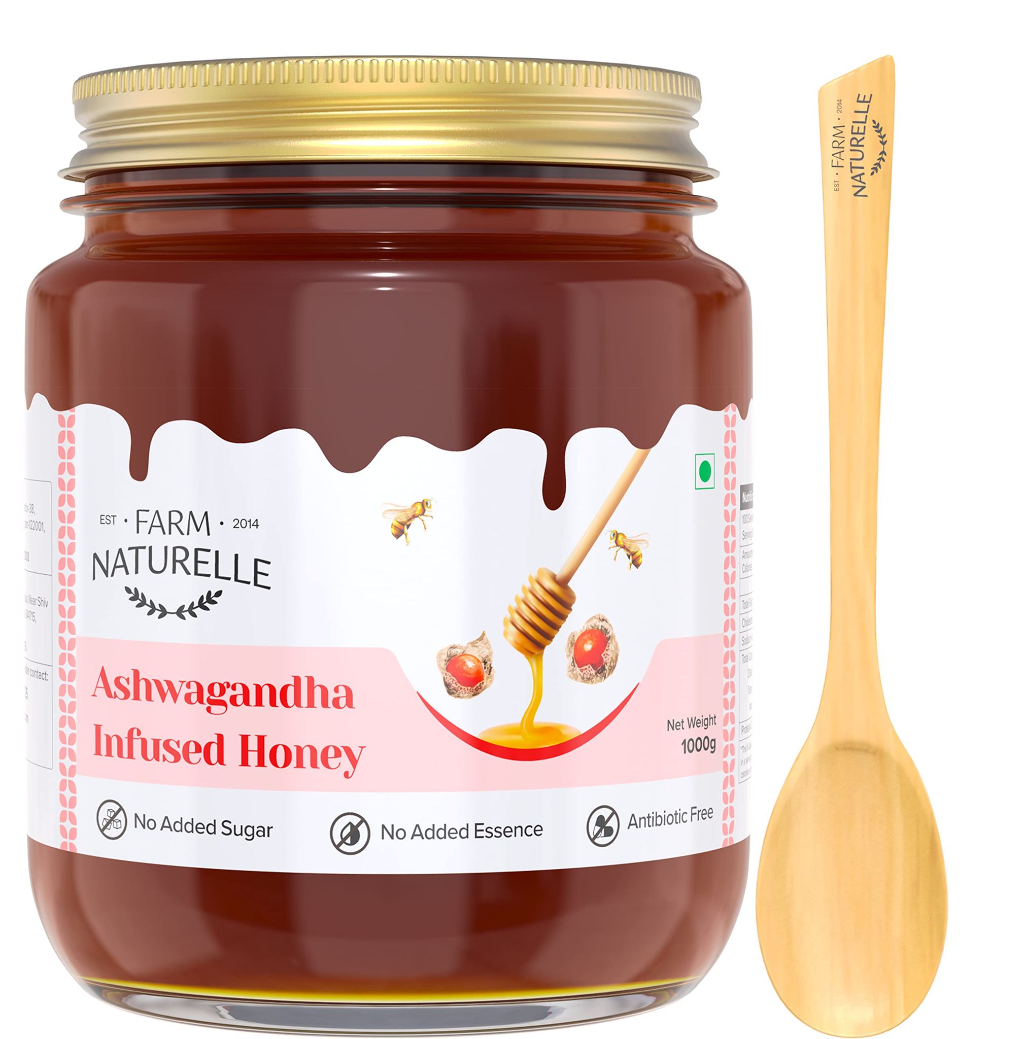 Farm Naturelle-Ashwagandha Infused Forest Honey 850gm+150gm Extra | Ayurveda Honey | 100% Pure Raw Natural Unprocessed|Lab Tested Honey In Glass Bottle.