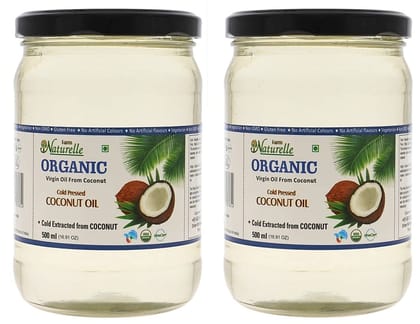 Farm Naturelle 100 % Pure Organic Virgin Cold Pressed Coconut Cooking Oil -500 ml x2 (Glass Bottles )