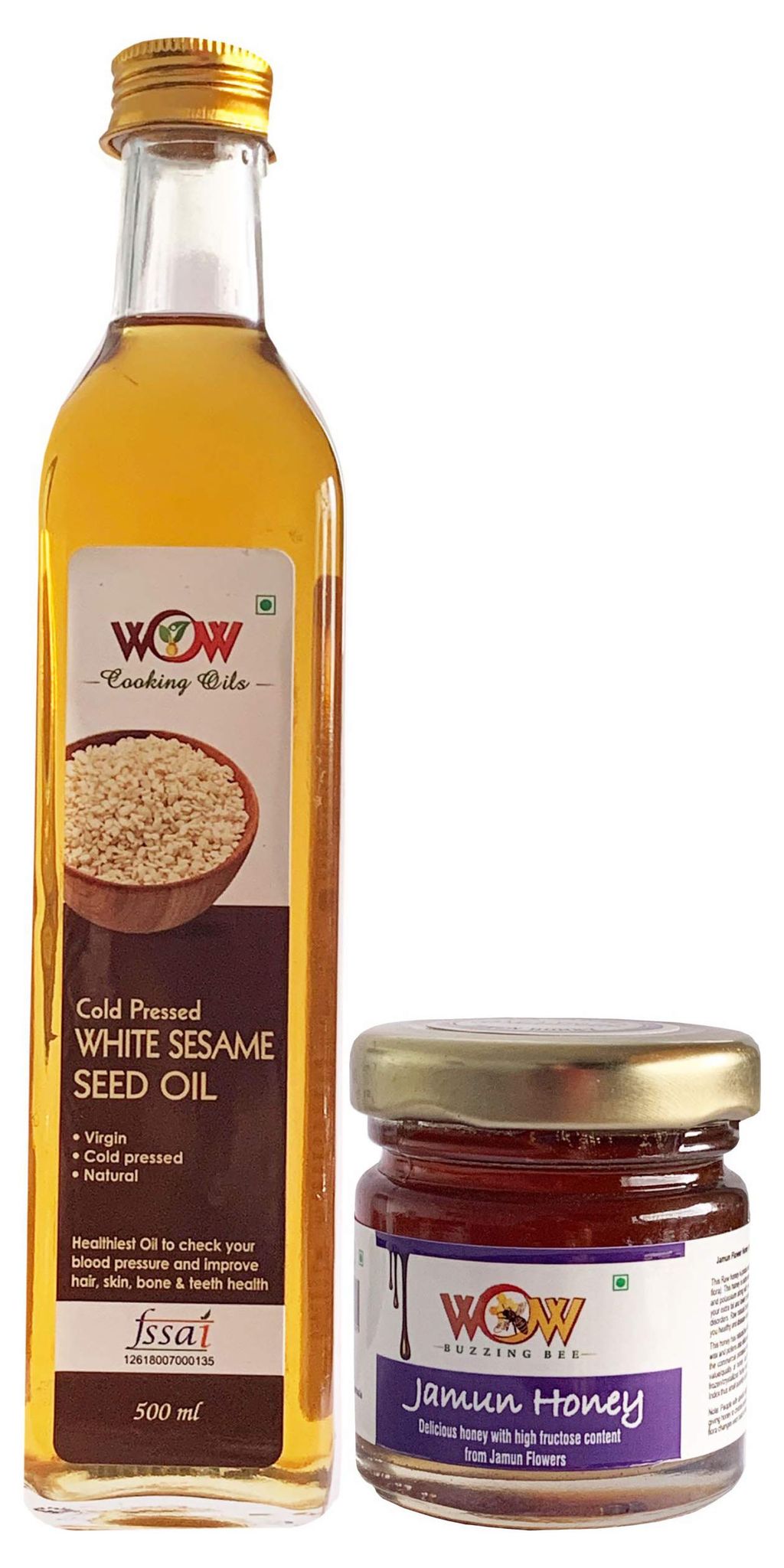 WOW Cooking Oils Certified Organic Virgin Cold Pressed White Sesame Seeds Cooking Oil 500 ml - Glass Bottle with Free Raw Forest Honey