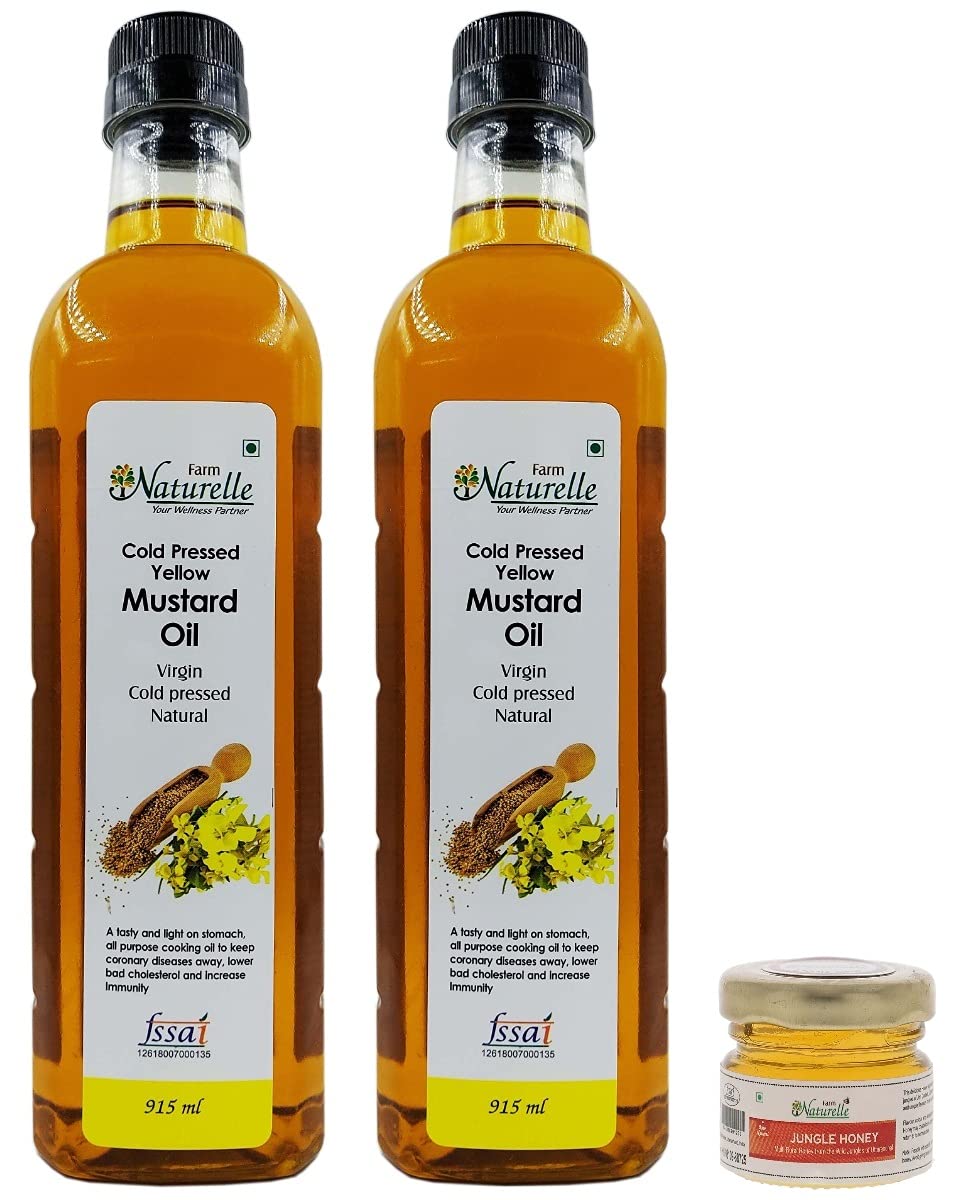 Farm Naturelle Virgin Cold Pressed Kachi Ghani Mustard Oil, 915ml x Pack of 2