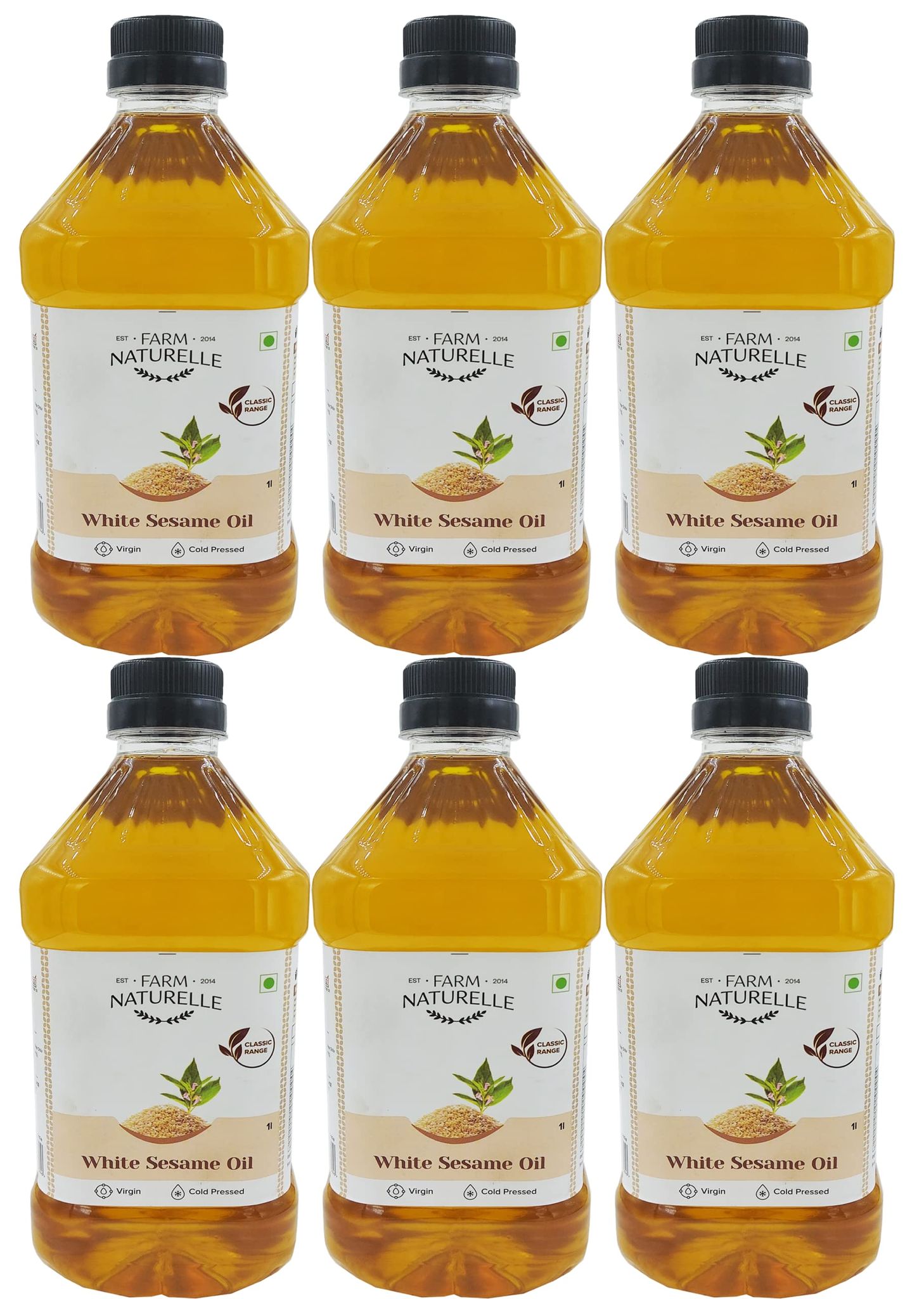 Farm Naturelle Finest Cold Pressed Virgin White Sesame Seeds Oil,1 LTR x Pack of 6