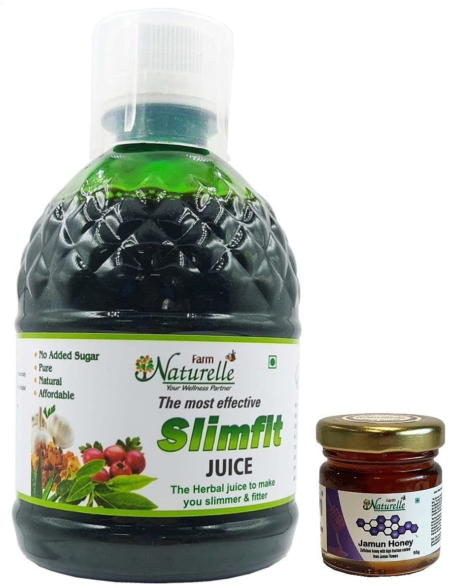 Farm Naturelle-Herbal Slim Fit-Weight Loss Juice for Quick Fat Burning 400 ml Pack of 1 and Free Jamun Honey 55g x 1