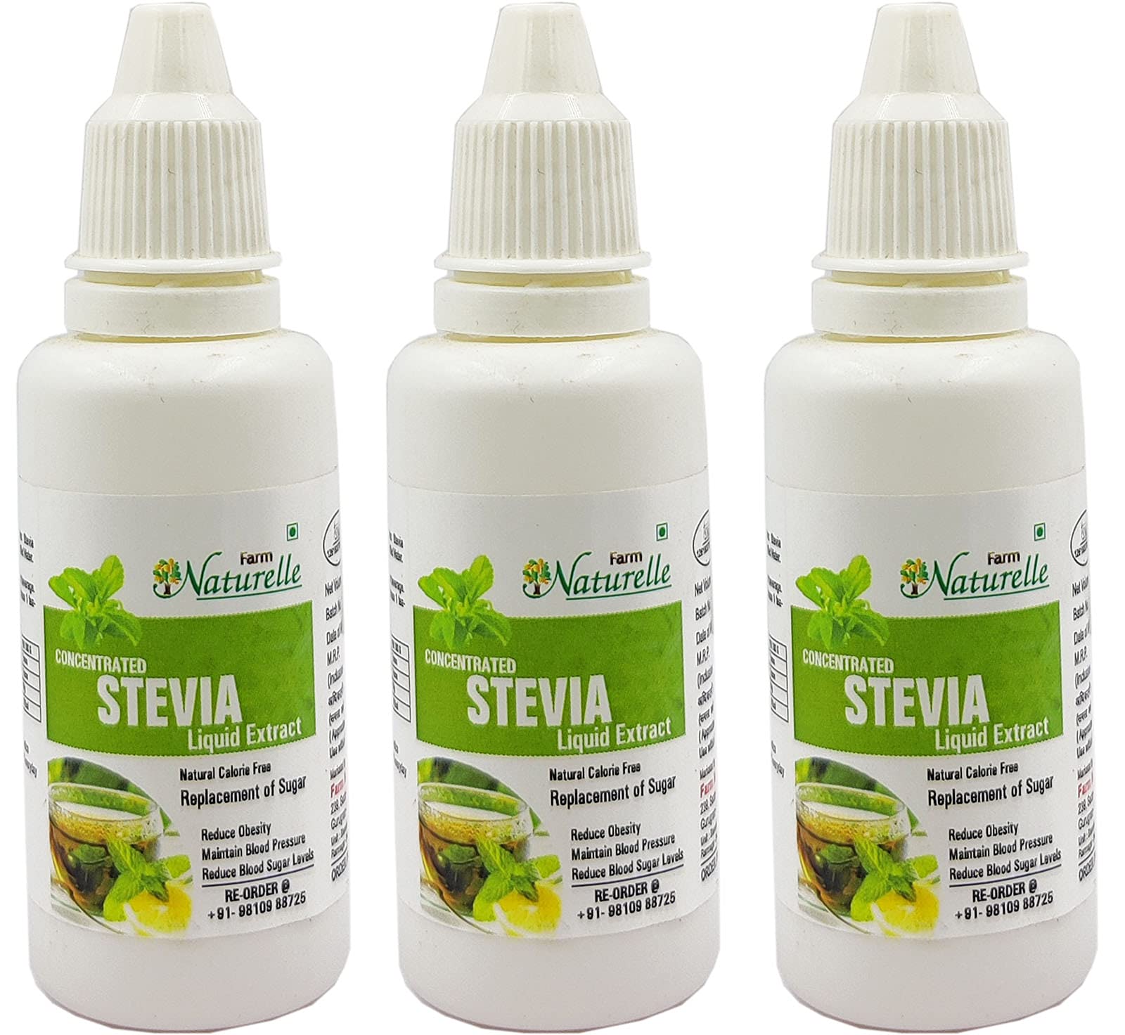 Farm Naturelle Concentrated Stevia Extract Liquid for Weight Loss and for Diabetic People, 20ml X Pack of 3