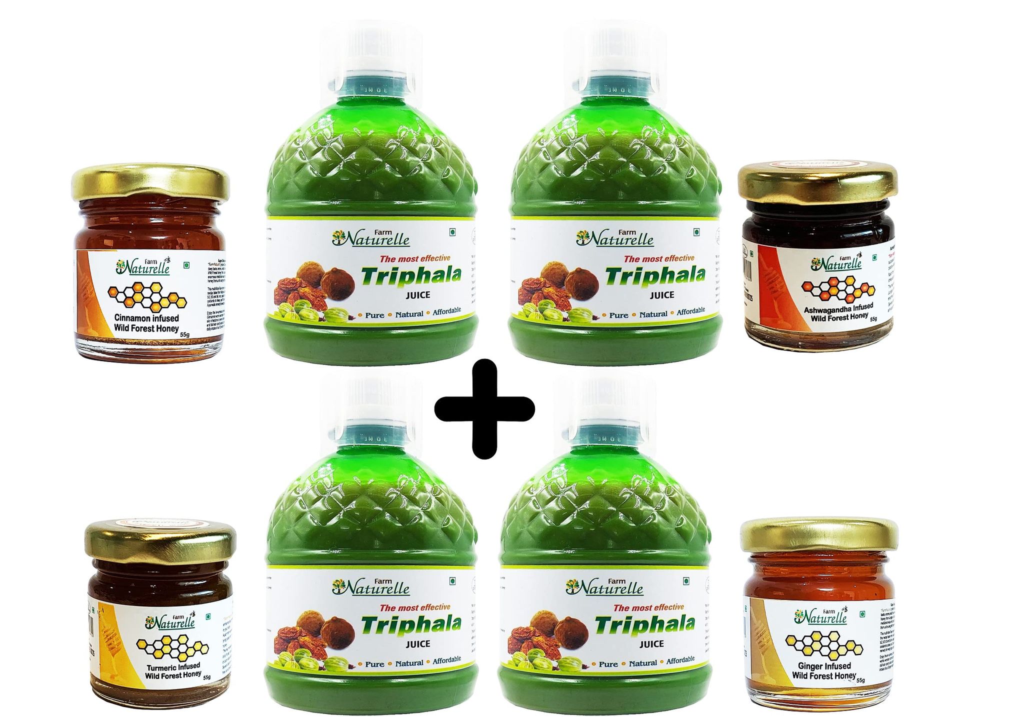 Farm Naturelle- 100 % Pure Triphala (Trifala ) Herbal Juice -400Ml 2+2 Free ( Pack of 4) and Free Honey (55g x 4)