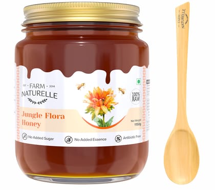 Farm Naturelle Jungle Flower Wild Forest Honey 1.15 Kg|100% Pure Honey | Raw & Unfiltered|Unprocessed|Lab Tested Honey In Glass Jar with Engraved Virgin Wooden Spoon