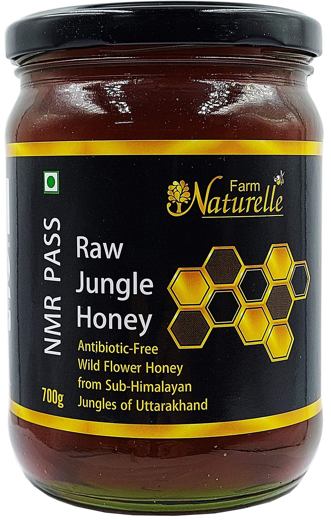 Farm Naturelle Jungle Flower Wild Forest Honey 700gm|NMR Tested Honey In Glass Jar with Engraved Virgin Wooden Spoon | Raw & Unfiltered|Unprocessed Raw Honey