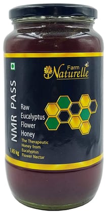 Farm Naturelle Eucalyptus Flower Wild Forest (Jungle) Honey 1.45kg |NMR Tested | 100% Pure Honey| Raw & Unfiltered|Unprocessed|Lab Tested Honey In Glass Jar with Engraved Virgin Wooden Spoon|Antioxidant, Anti-inflammatory Honey