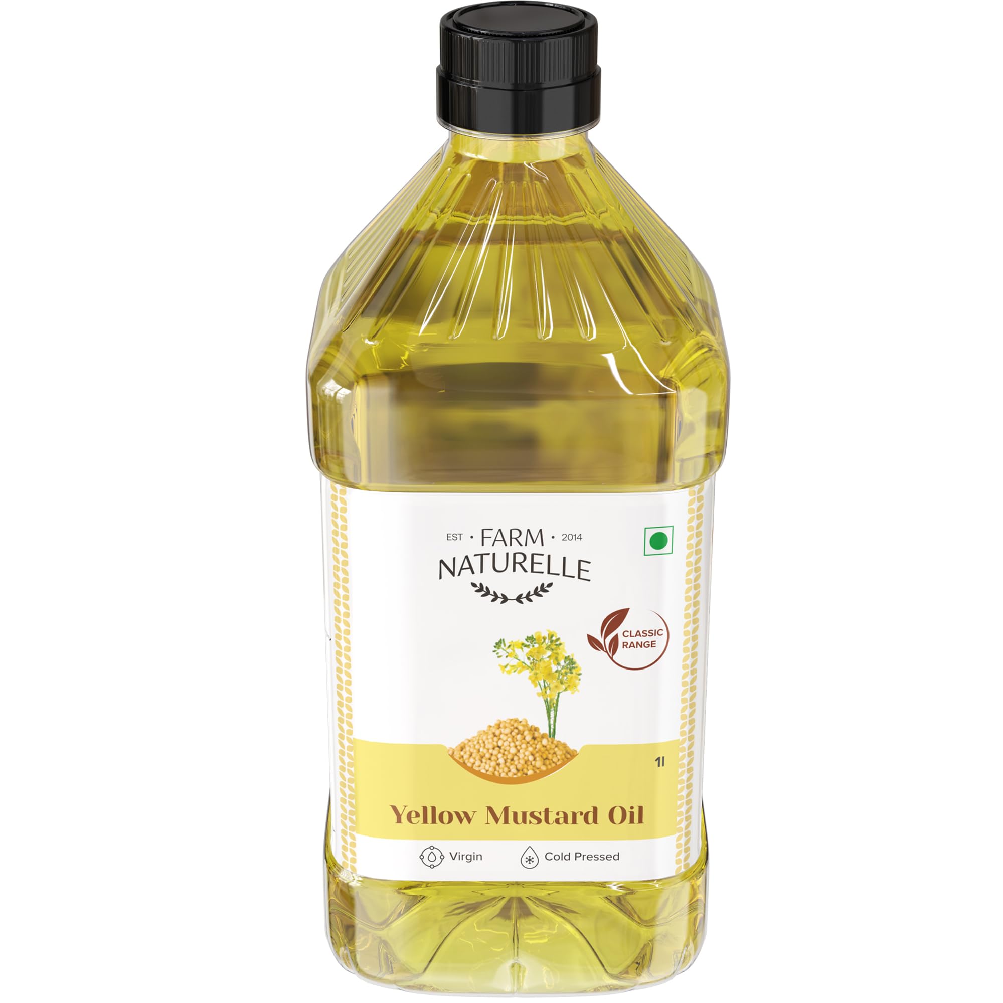 Farm Naturelle Pure Virgin Cold Pressed Fssai Certified Yellow Mustard Oil -1 LTR.