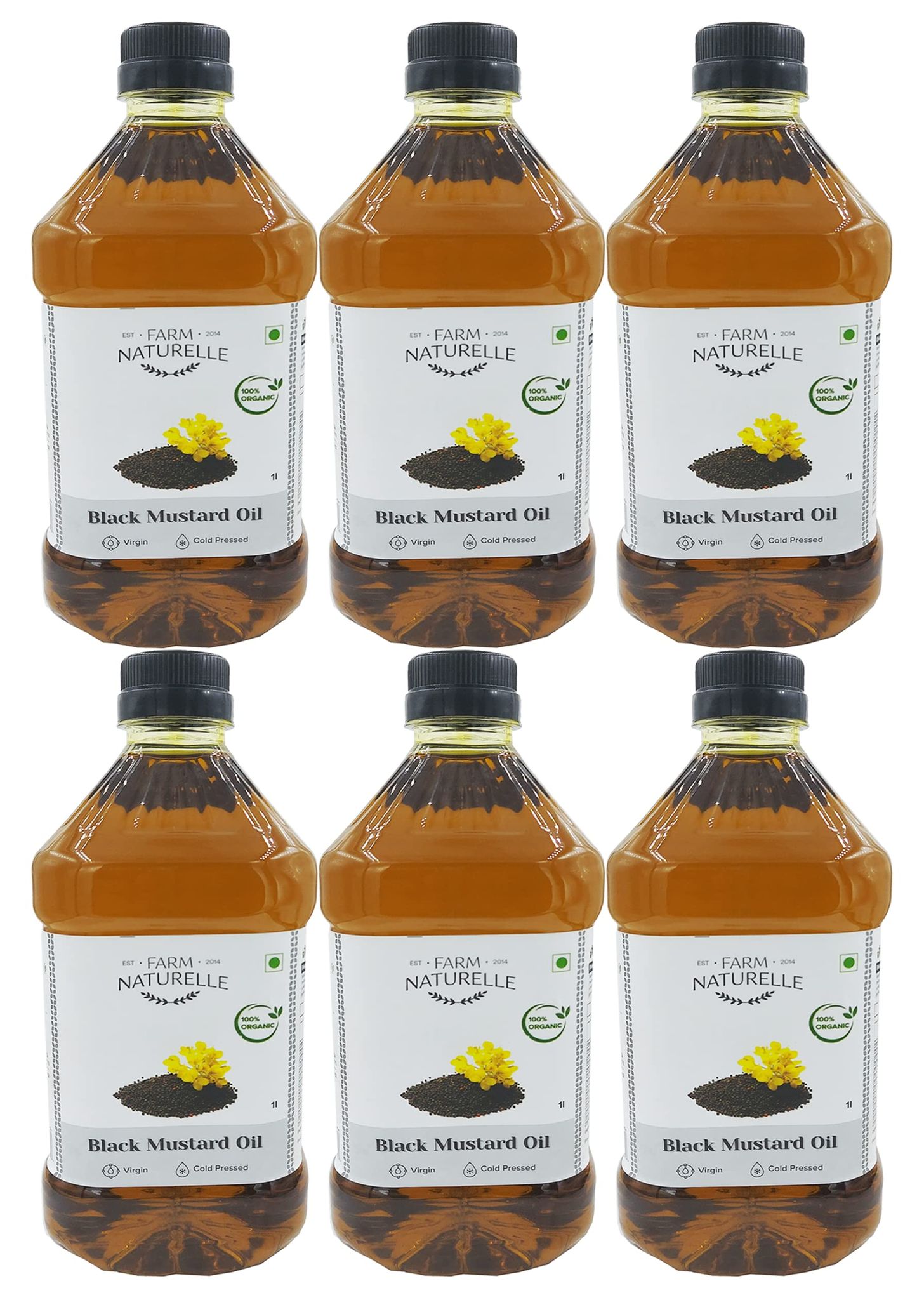 Farm Naturelle -Cold Pressed Virgin-Kachi Ghani Organic Black Mustard Oil-1Ltr. (Pack of 6)