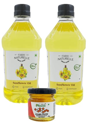 Farm Naturelle Organic Virgin Cold Pressed Sunflower Oil, 1Ltr (Pack of 2) and Honey, 55g