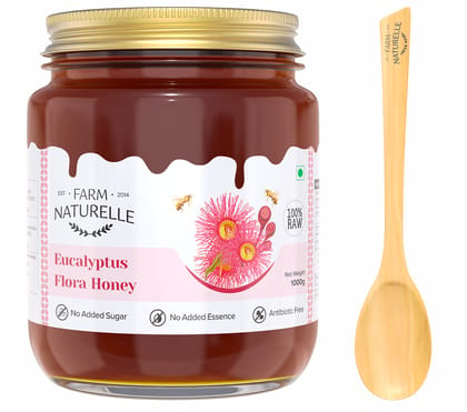 Farm Naturelle Eucalyptus Flower Wild Forest (Jungle) Honey 850g +150g Extra|100% Pure Honey| Raw & Unfiltered|Unprocessed|Lab Tested Honey In Glass Jar with Engraved Virgin Wooden Spoon|Antioxidant, Anti-inflammatory Honey