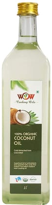 WOW COOKING OILS Certified Organic Virgin Cold Pressed Organic Coconut Cooking Oil 1000 ml ( 1 LTR ) Glass Bottle