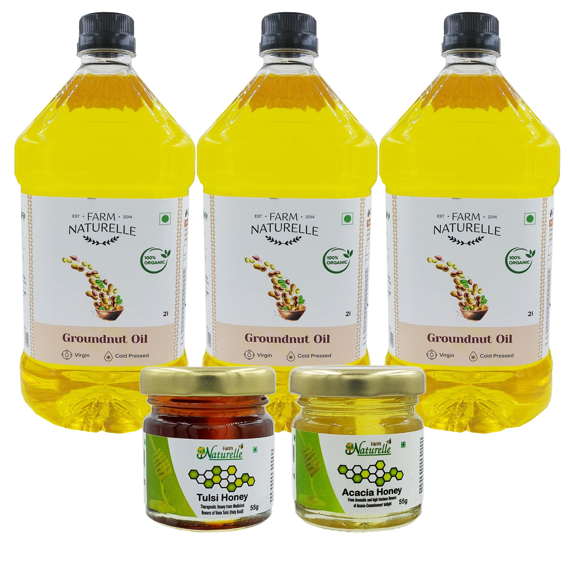 Farm Naturelle- Organic Virgin Cold Pressed Groundnut / Peanut Oil Pack of 3 (1 LTR)+Free Raw Honey 55G