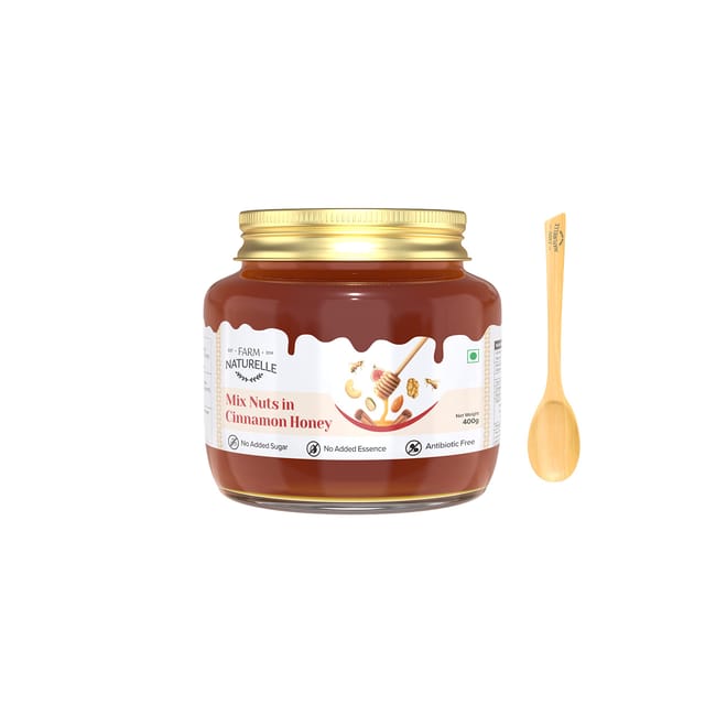 Farm Naturelle-Mix Dry Fruits in Cinnamon Infused Wild Forest Honey-A Gift  for your loved ones-400GM (Glass Bottle)