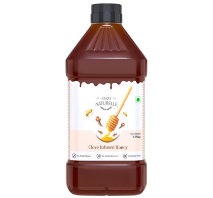 Farm Naturelle-Real Clove Infused Wild Forest Honey | 2.75 Kg -Pet Bottle| 100% Pure, Raw Natural - Un-Processed - Un-Heated Honey | Lab Tested Clove Honey.