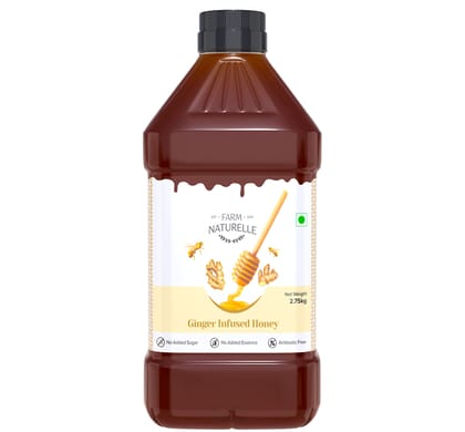 Farm Naturelle-Real Ginger Infused Forest Honey|-2.75kg Pet-Bottle| 100% Pure, Raw Natural - Un-Processed - Un-Heated Honey |Lab Tested Ginger Honey |