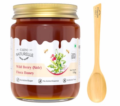 Farm Naturelle- Wild Berry (sidr) Flora Honey | 700GM+75gm Extra and a Wooden Spoon|100% Pure Honey, Raw Natural Un-Processed - Un-Heated Wild Berry Honey | Lab Tested Honey In Glass Bottle.