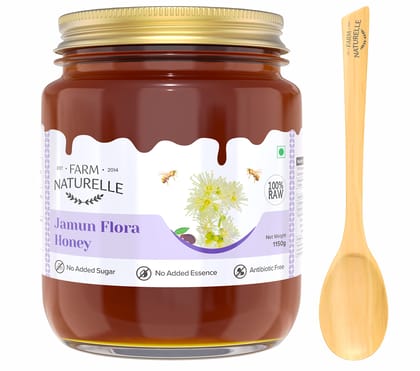 Farm Naturelle Jamun Flower Wild Forest Honey 1000g+150gm Extra |100% Pure Honey| Raw & Unfiltered|Unprocessed|Lab Tested Honey In Glass Jar with Extra Spoon