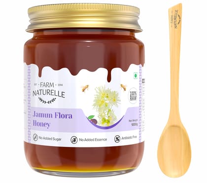 Farm Naturelle-Jamun Flower Wild Forest Honey, 100% Pure Jungle Honey|850g+150gm Extra and a Wooden Spoon| Organic Raw Natural Un-Processed Honey - Un-Heated Honey |Lab Tested Honey in Glass Bottle.